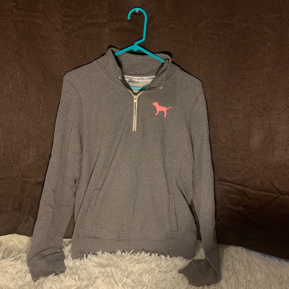 PINK Grey Quarter Zip THIS WEEKEND ONLY $11.25